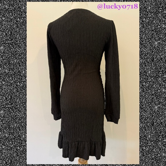 PrettyGarden NWT Black Ruched Bodycon Long Puff Sleeve Mini Dress in Black Sz S - Picture 7 of 10